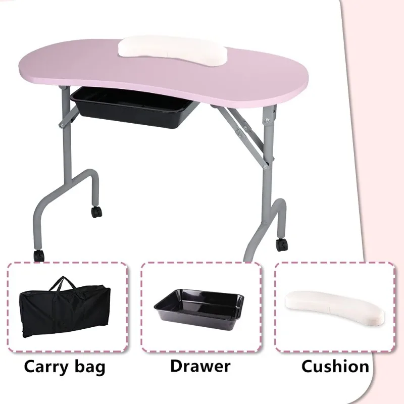 Portable Manicure Table Foldable Nail Desk with Large Drawer Nail Tech Table