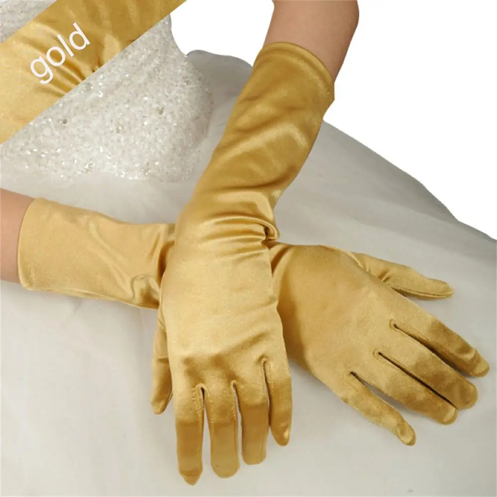 Women Adult Opera Evening Party Wrist Stretch Satin Prom Costume Accessories Finger Long Gloves Wedding Gloves