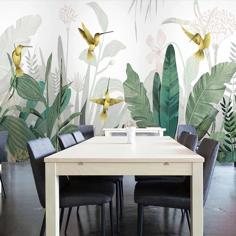 Custom Photo 3D Modern Hand Painted Banana Leaf Flower Bird Mural Kitchen Bedroom Wallpaper Living room TV background restaurant