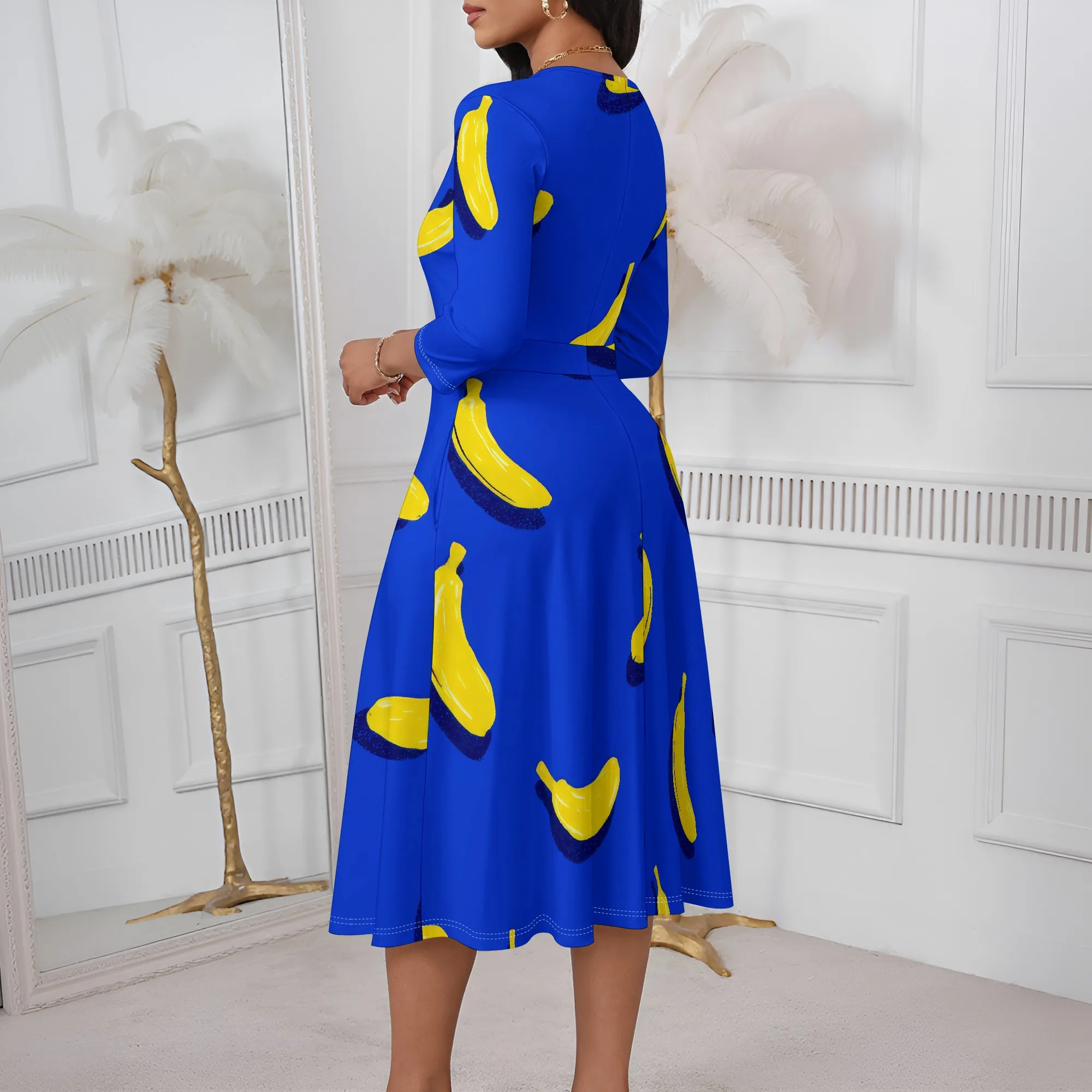 Magritta Midi Dresses for Women Casual 3/4 Sleeve Wrap Dress Plus Size Curvy Cocktail Dresses with Pockets