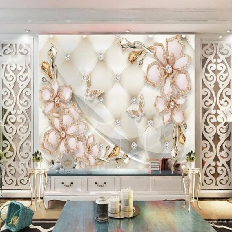 Modern European-style 3D diamond jewelry flower diamonds soft-padded TV luxurious home decoration bedroom sofa background wall