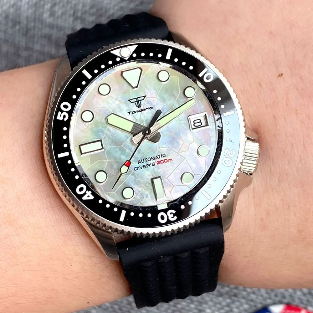 Tandorio MOP Dial 20bar impermeabile Dive orologio meccanico da uomo 37mm orologio da polso in acciaio NH35 3.8 Crown Small Sport Watch Reloj