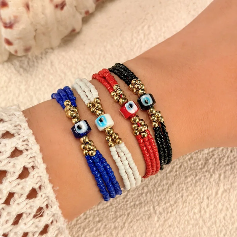 

Lucky Turkish Blue Eye Charm Bracelet Beads Chain Adjustable Macrame Cord Boho Protection Evil Eye Hand Jewelry for Women Men