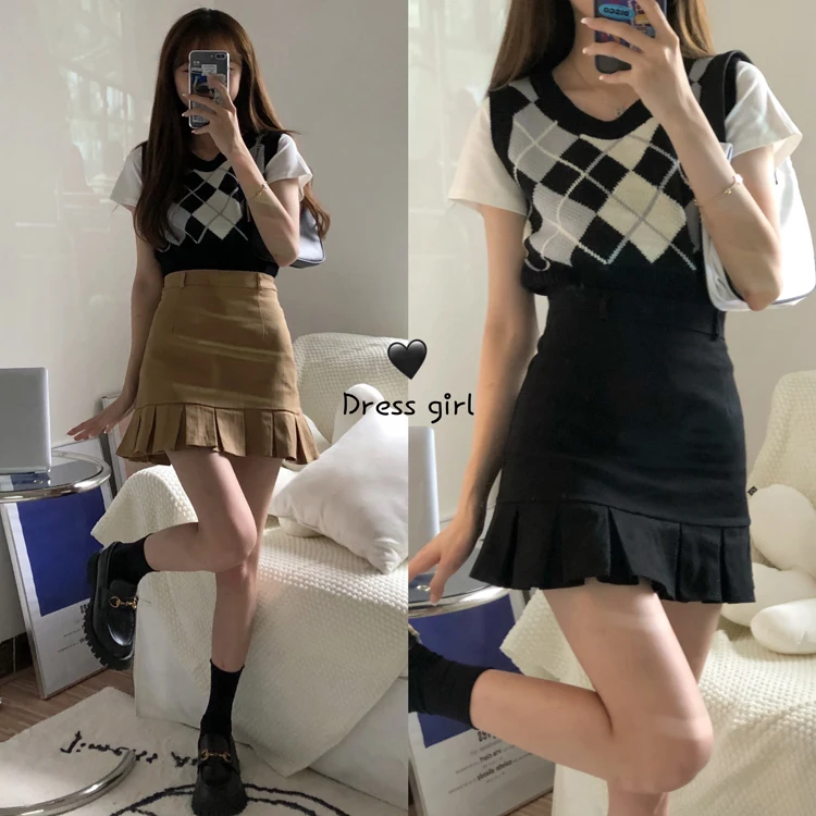 

High Waist A-Line Skirt Women's Vintage Versatile Design Spring Summer plus Size Slimming Pleated Short Skirt