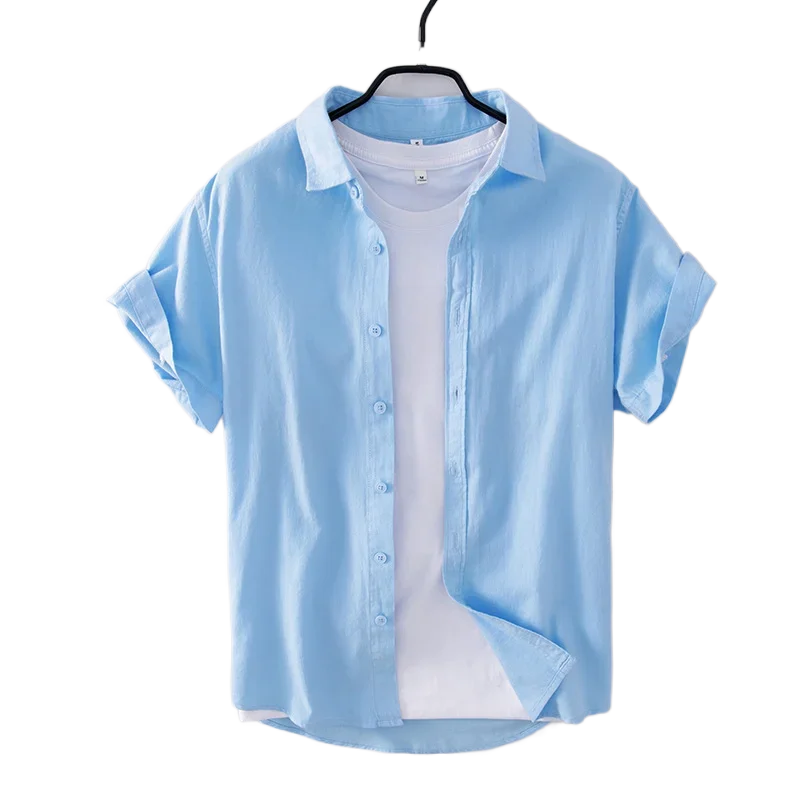 

Summer New Japanese Casual Solid Color Versatile Shirt for Men's Casual Personality Loose Large Standing Neck Short Sleeve Shirt