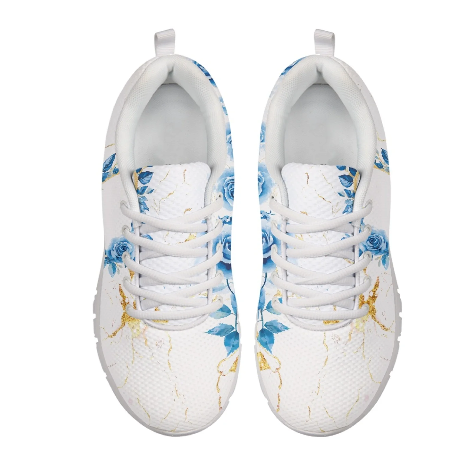 Coloranimal Casual Lace up Mesh Sneaker Breathable Athletic Running Shoes for Hiking and Walking Blue Rose Gold Marble