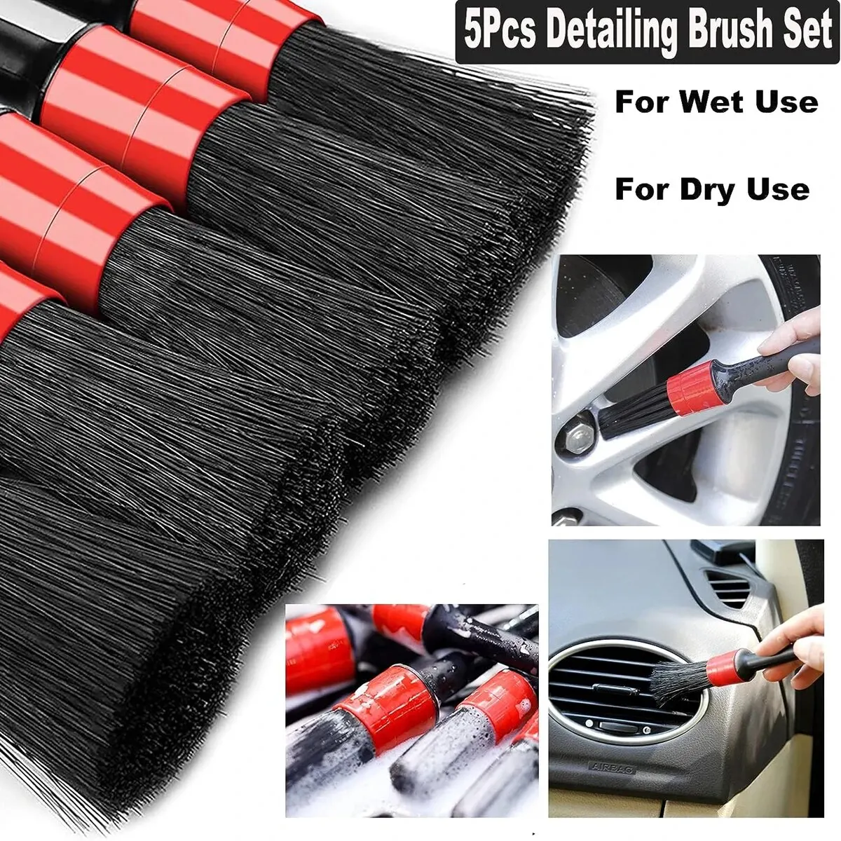 5PCS Car Detailing Brush Set Premium Fiber Multifunction Cleaning Brush For Cleaning Wheels Engine Interior Air Vents Wash Kit