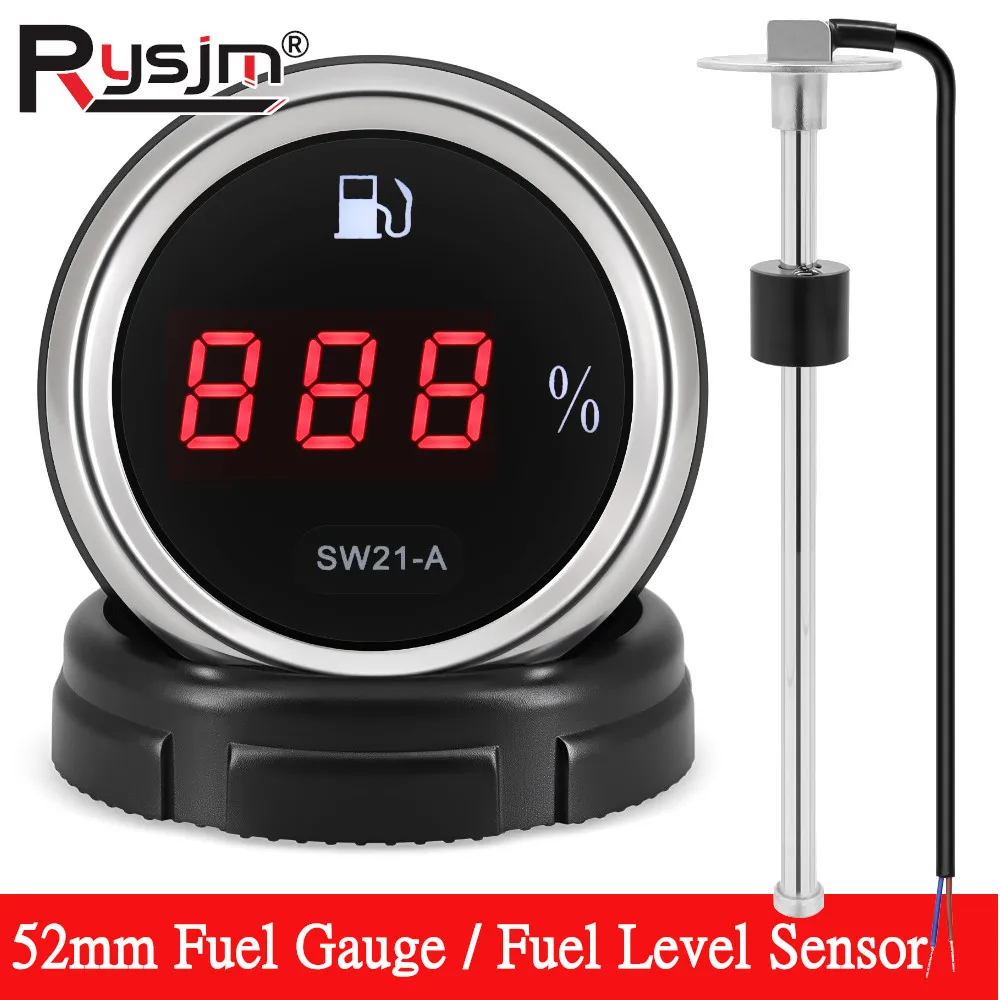 

Waterproof Auto Car 0-190ohm Fuel Float Sensor with Fuel Level Gauge 52mm Oil Tank Meter Indicator With Flashing Alarm 12V 24V