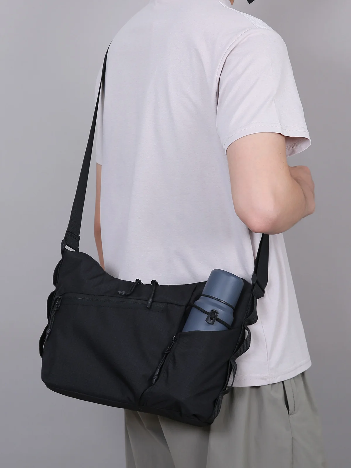 Men's Casual Multi-Functional Single Shoulder Crossbody Bag for Outdoor Travel Commuting Water Bottle 12 Inch Tablet Bag