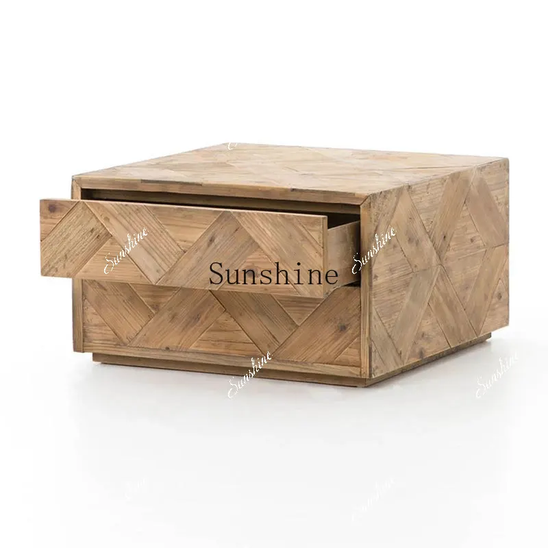 

French coffee table old elm medieval wabi sabi box sofa living room special-shaped square log FT