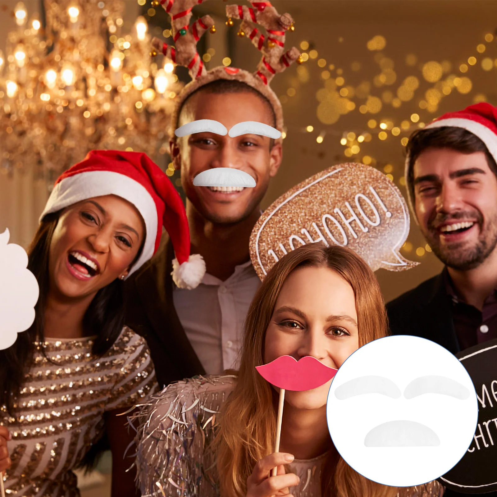 

1Set White Beard Eyebrows Halloween Fake Beard Kit Cosplay Party Stage Performance Fake Eyebrows Santa Eyebrow