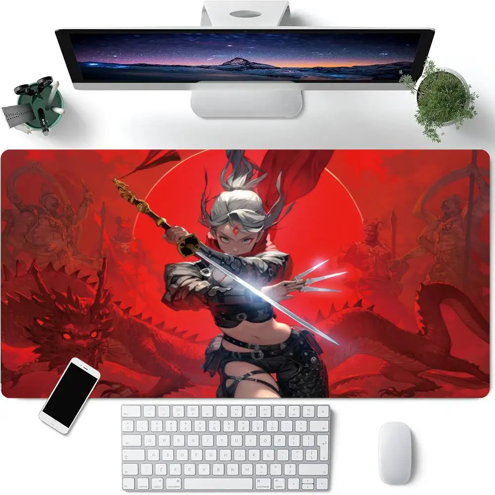 

Anime Girsl Samurai Mouse Pad Large Computer Offices Game Table Mats Rubber Anti-slip Gaming Keyboard Mousepads Long Desk Pads