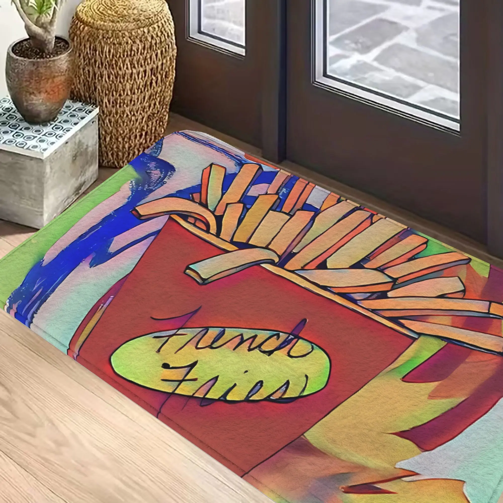 Fun French Fries Cartoon Kitchen Mat Bathroom Rug Entrance Door Mat for Home Decor