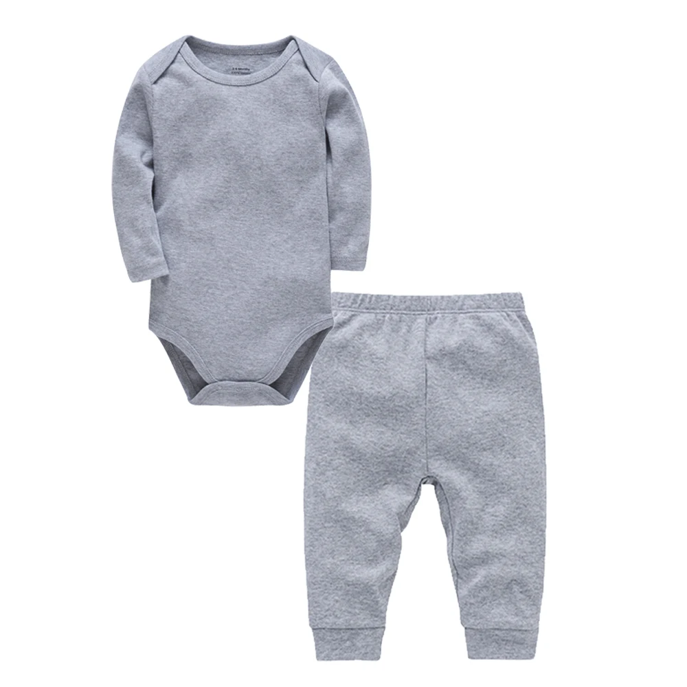 Muslin Plain 2 Pieces Baby Clothing Set Baby Boys Romper With Pants Black Grey White Kids Jumpsuit Blank For Newborn Gift Set