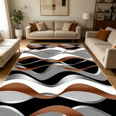 Large Area Rug Modern Abstract Triangle Gold Line Pattern Anti Slip Washable Floor Carpet for Bedroom Bedside Home Decor