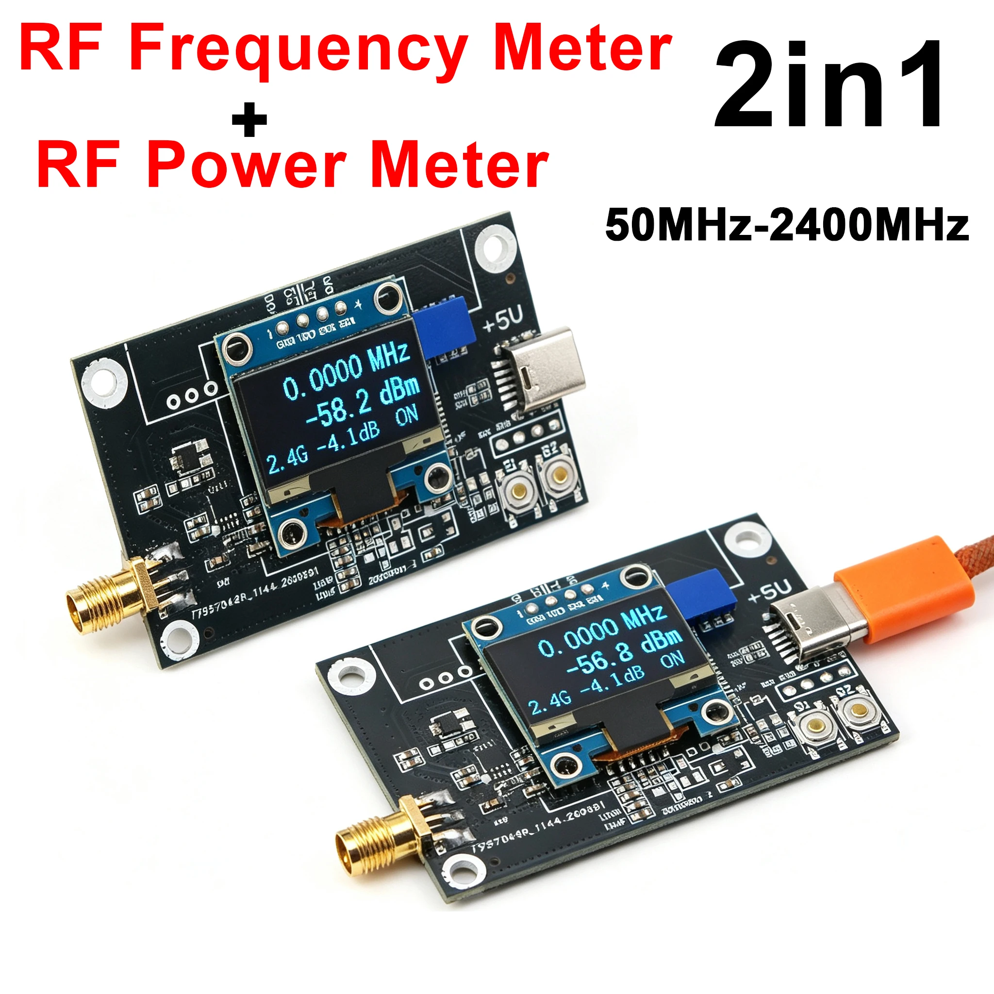 2in1 RF Power Meter + RF Frequency Counter 50MHz-2400MHz OLED Display Signal Detector for Ham Radio RC Drone FPV Amplifier Test