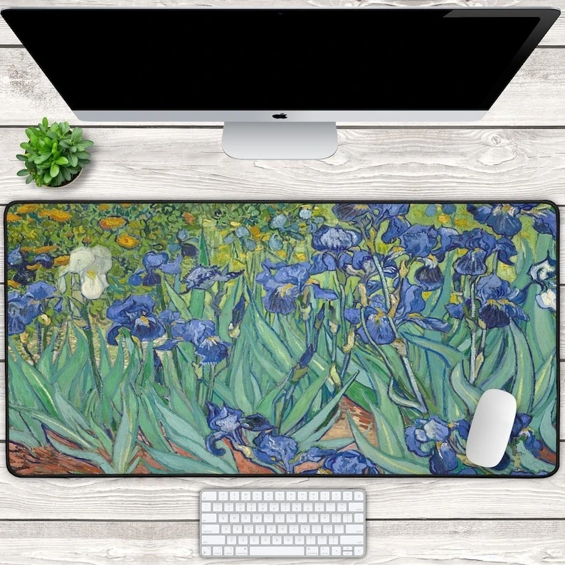 

Van Gogh Mouse Pad Desk Mat Irises Botanical Aesthetic Desk Decor Classic Art Floral Mouse Pad Kawaii Desk Accessories Mouse Mat