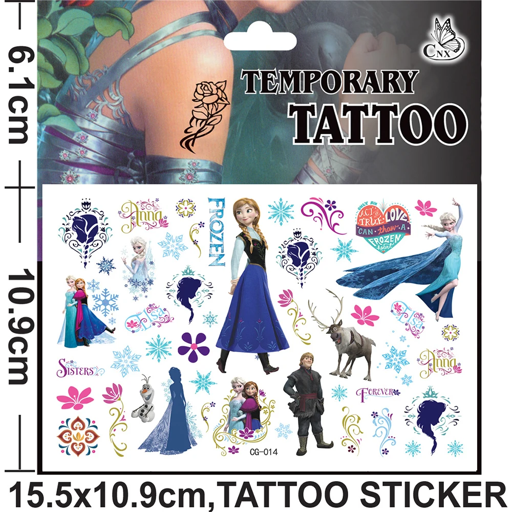 1pcs Movie Frozen Tattoo Stickers Disney Girls Anna Elsa Princess Tattoo Cute Olaf Cartoon Sticker Waterproof Kids Toys Decals