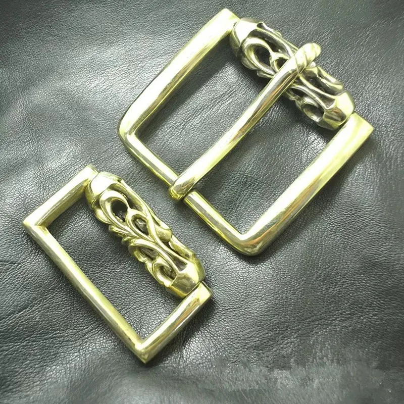 2parts/set Solid Flower embossed Men\'s Solid Copper White copper Brass White copper Belt Buckle DIY Handmade Leather Craft for