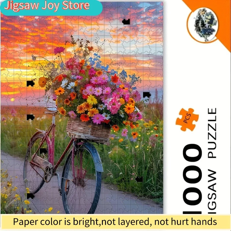 

Пазлы с изображением велосипеда, цветов, заката и дорожек, 500/1000 элементов - интерактивная семейная игра, идеально подходит для комнаты в колледже.