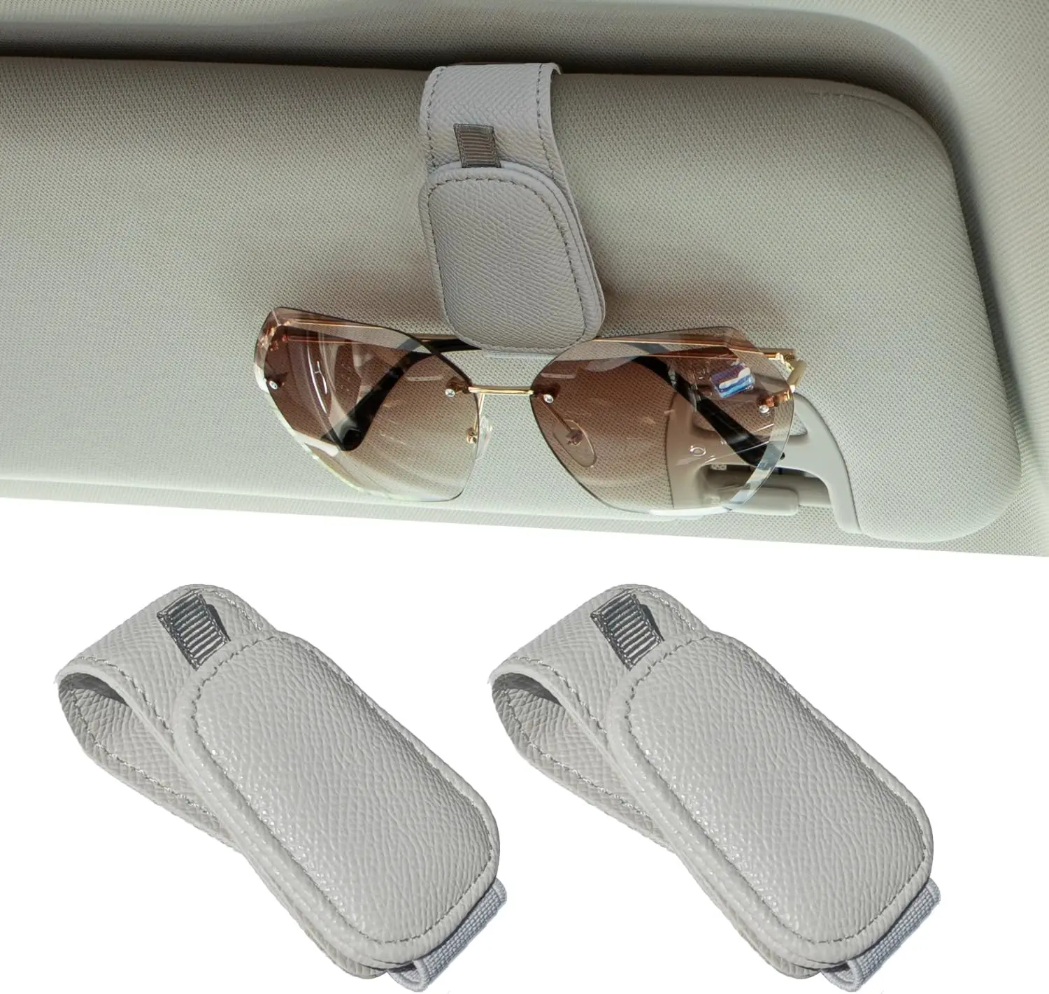 

2 Pack Magnetic Sunglass Holder for Car Visor - Universal Glasses Clip with Easy One-Hand Access, Leather Car Accessories for