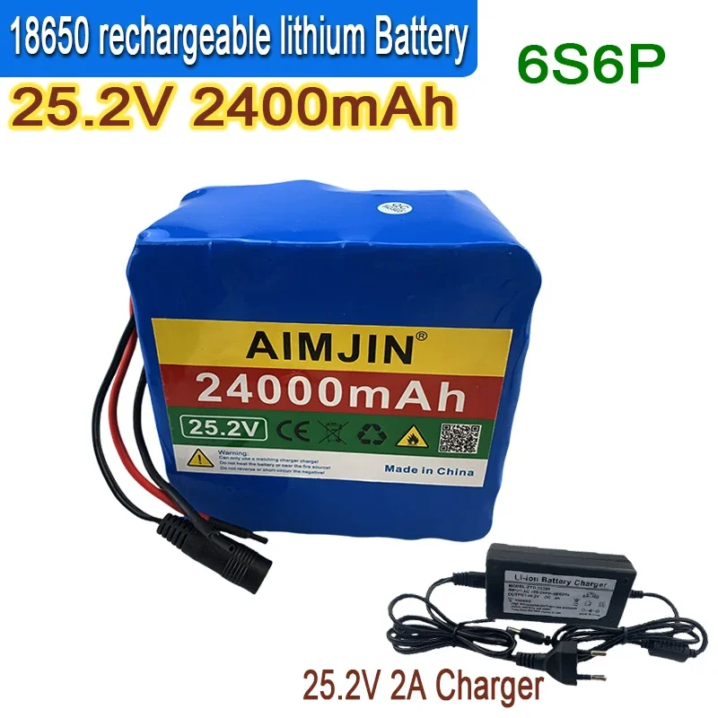 25.2V 24000Ah Large-Capacity 18650 6S6P Lithium Battery Pack BMS+ Charger