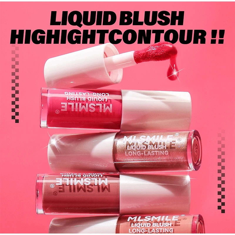 Blush Líquido Multifuncional, 6 Cores para Lábios e Bochechas, Contorno Natural, Brilho Fino, Vermelho, 2 em 1, Longa Duração, Hidratante, Maquiagem de Rosto