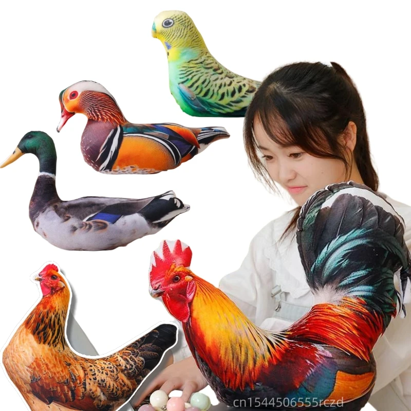 Almohada de peluche de Animal con estampado realista para niñas, juguete de peluche de pollo, pato, ganso, Paloma, loro, gallo, gallina, regalo de decoración del hogar