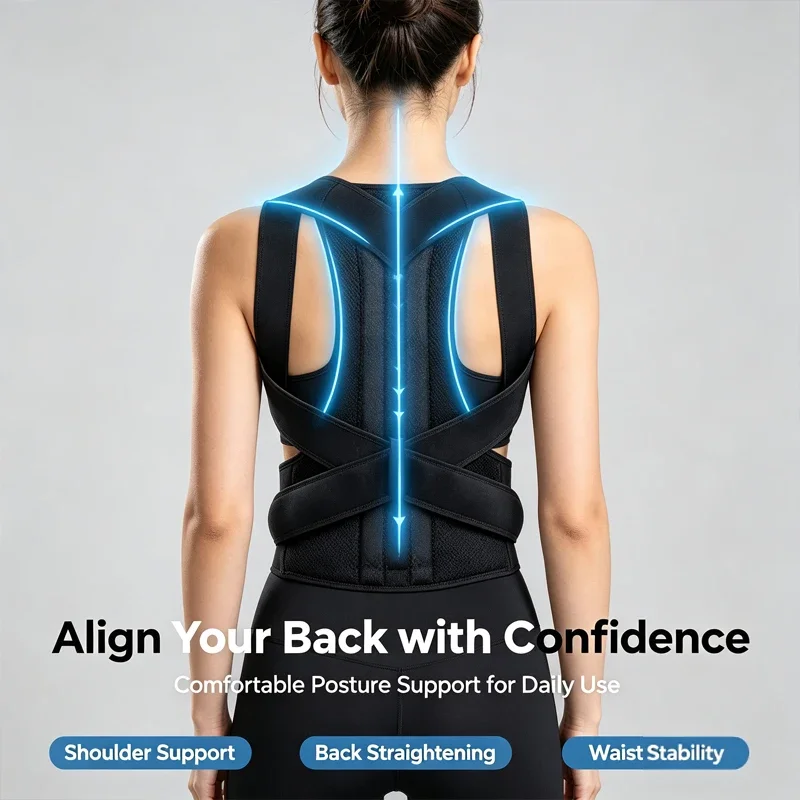 Adjustable back posture corrector for men and women, breathable mesh upper back support bracket, shoulder and waist straightener