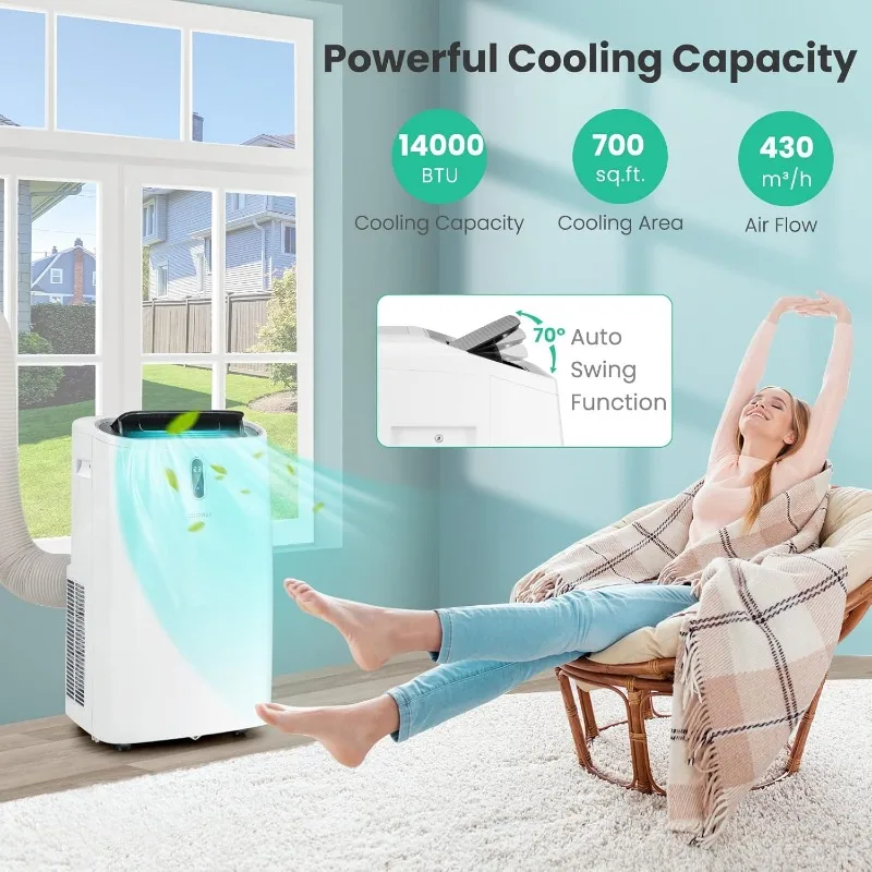 COSTWAY Portable Air Conditioner, 14000 BTU AC Unit with Cool, Fan, Heat & Dehumidifier, Alexa Voice-Enabled, with WiFi