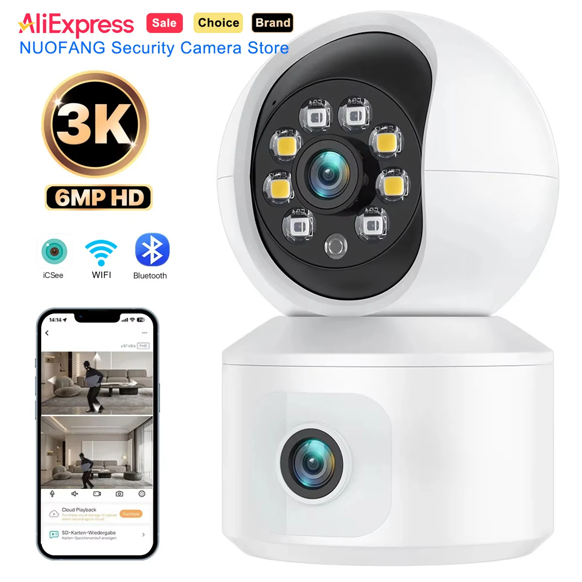 6mp-icsee-wifi-ip-カメラデュアルレンズデュアルスクリーンベビーモニターホームセキュリティカメラ-ptz-自動追跡-cctv-ビデオ監視