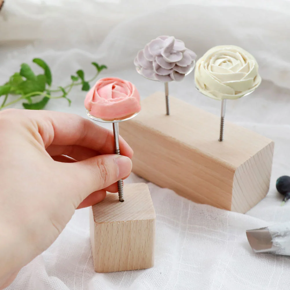 

2 Pcs Mounting Base Flower Nail Wooden Decorating Table Baking Tool Dining Room Holder Carving Paper Cups Tools