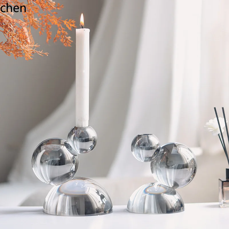 H1 Decorative Crystal Candle Holder Hotel Living Room Entryway Candlelight Dinner Romantic Candle Stand Ornament