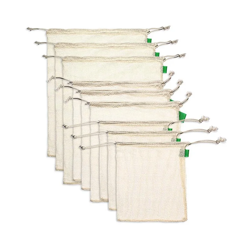 

-A23G 9 шт./компл., высококачественные сетчатые сумки для продуктов, многоразовые моющиеся сумки для хранения на шнурке для покупок, продуктов, фруктов, овощей