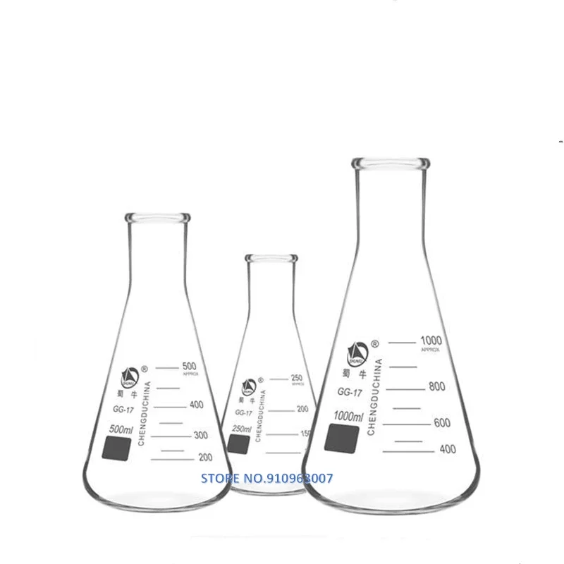قارورة زجاج البورسليكات للمختبر ، مستقيمة ، رقبة واسعة ، مخروطية ، مثلثة ، معدات كيميائية ، 50 مللي إلى 1000 مللي ، 1 قطعة