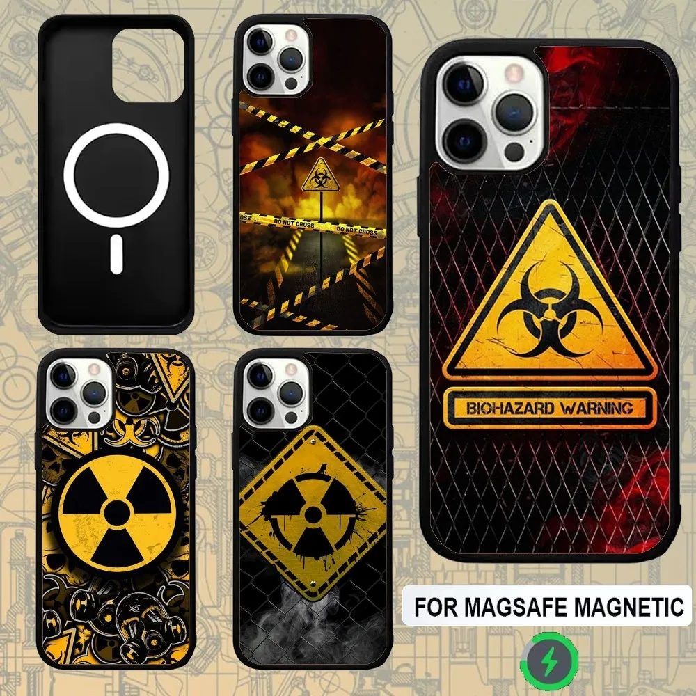 

Nuclear Warning Signs Phone Case For IPhone 16e,16,15,Pro,Max,14,Plus,13,12,11 Magesafe Magnetic Wireless Charge Cover