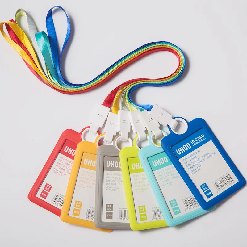 Soft Anti Fall Work ID Badge Clip Neck Rope Lanyard Standard Silicone Card Bag Transparent Cardholder For ID Card Student Card