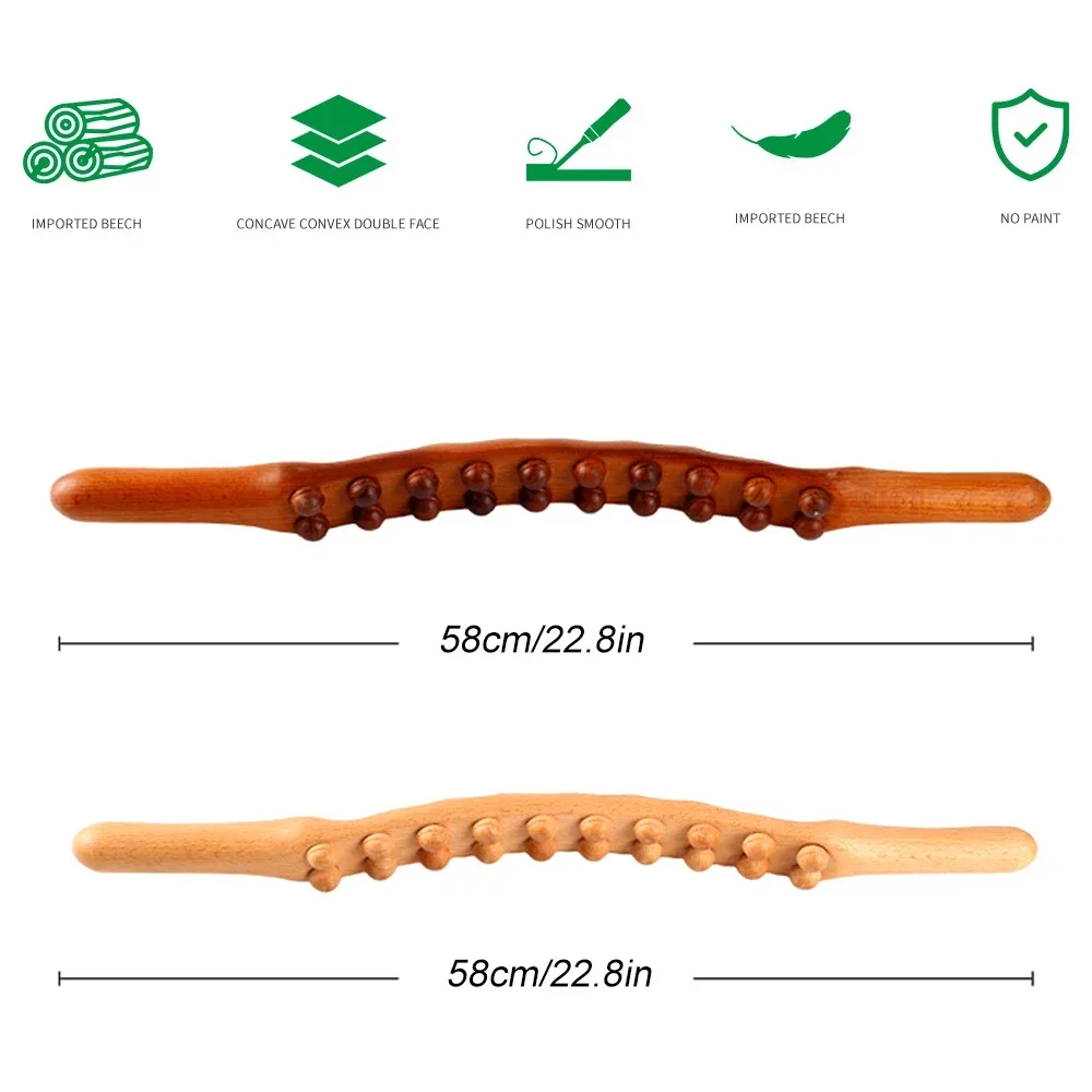 20 Beads Universal Back Massage Tendons Beech Wood Scraping Stick Point Treatment Guasha Relax Therapy Tool Abdominal Massager