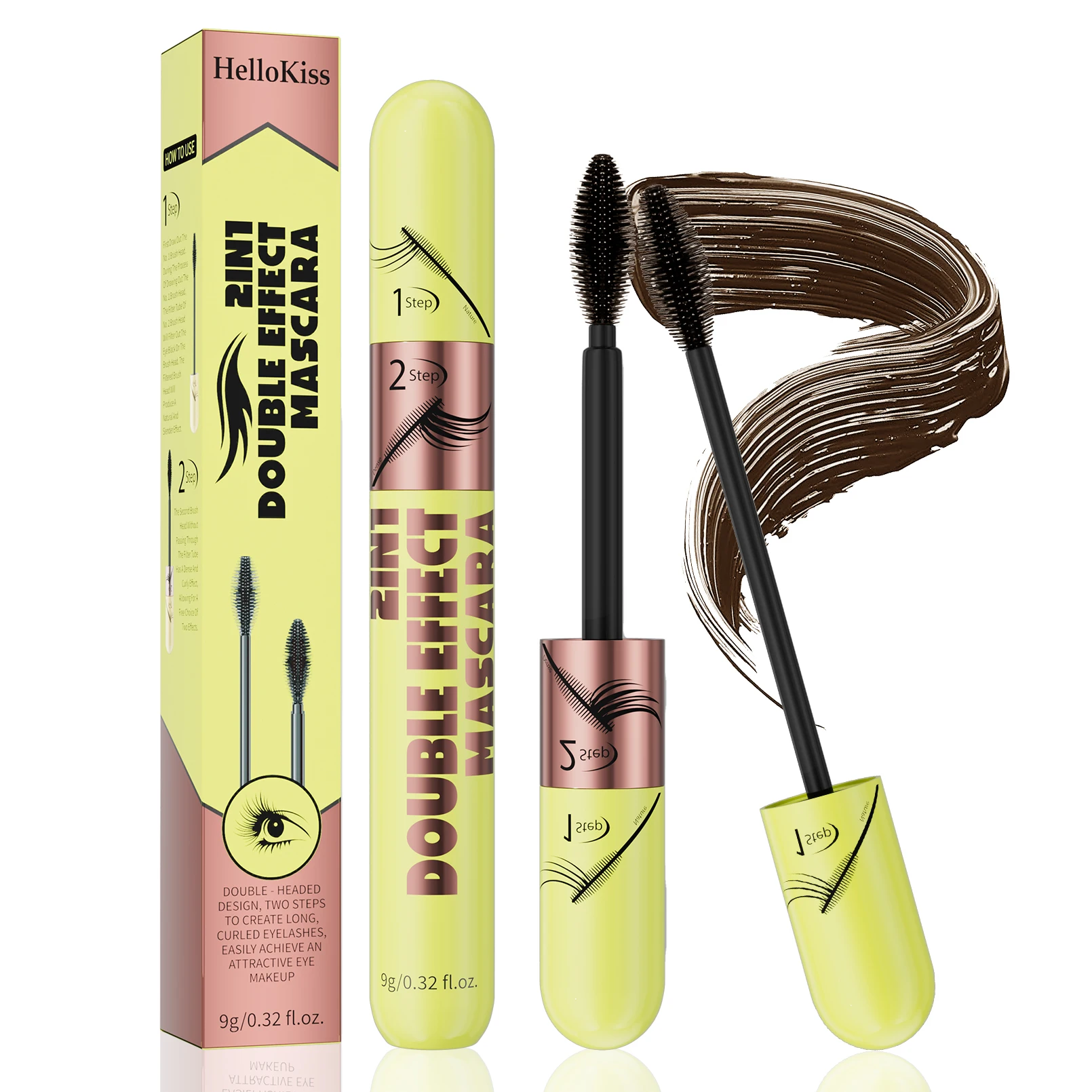 [Dual Brush Heads Brown Mascara] Waterproof Brown Mascara with Dual Brush Heads - Smudge-Proof, Clump-Free for Longer