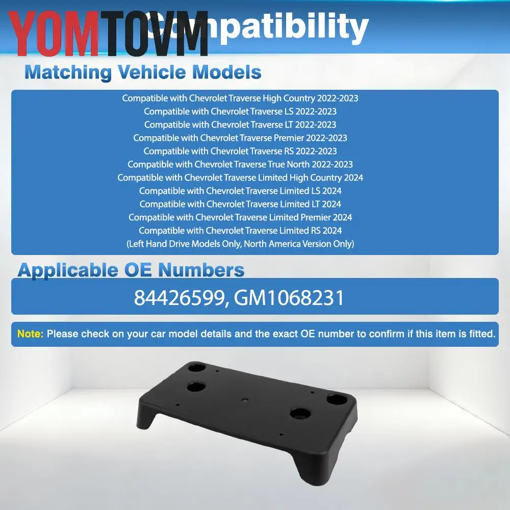 For Chevrolet Traverse High Country LS LT Premier RS True 2022-2023 Limited 2024 Front License Plate Bracket 84426599 GM1068231