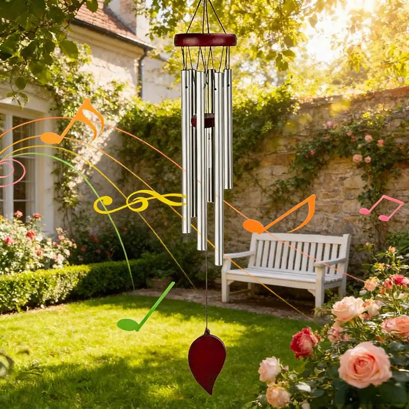 Classic 26 Inch Aluminum Pipe Wind Chimes With Wooden Hanging Tag Farmhouses Terraces Gardens Balcony Corridor Decoration