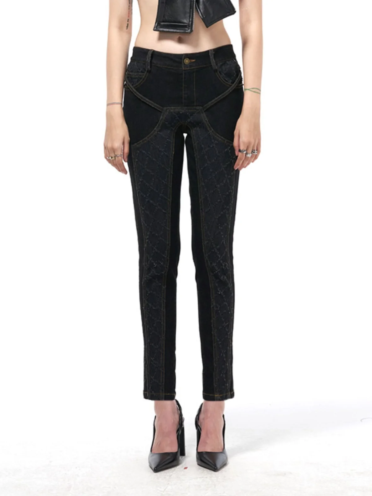 

LinLi High Waist Bla Denim Skinny Pants Women's Casual Bootcut Pants Non-Matching Leggings k Sle Casual Jeans