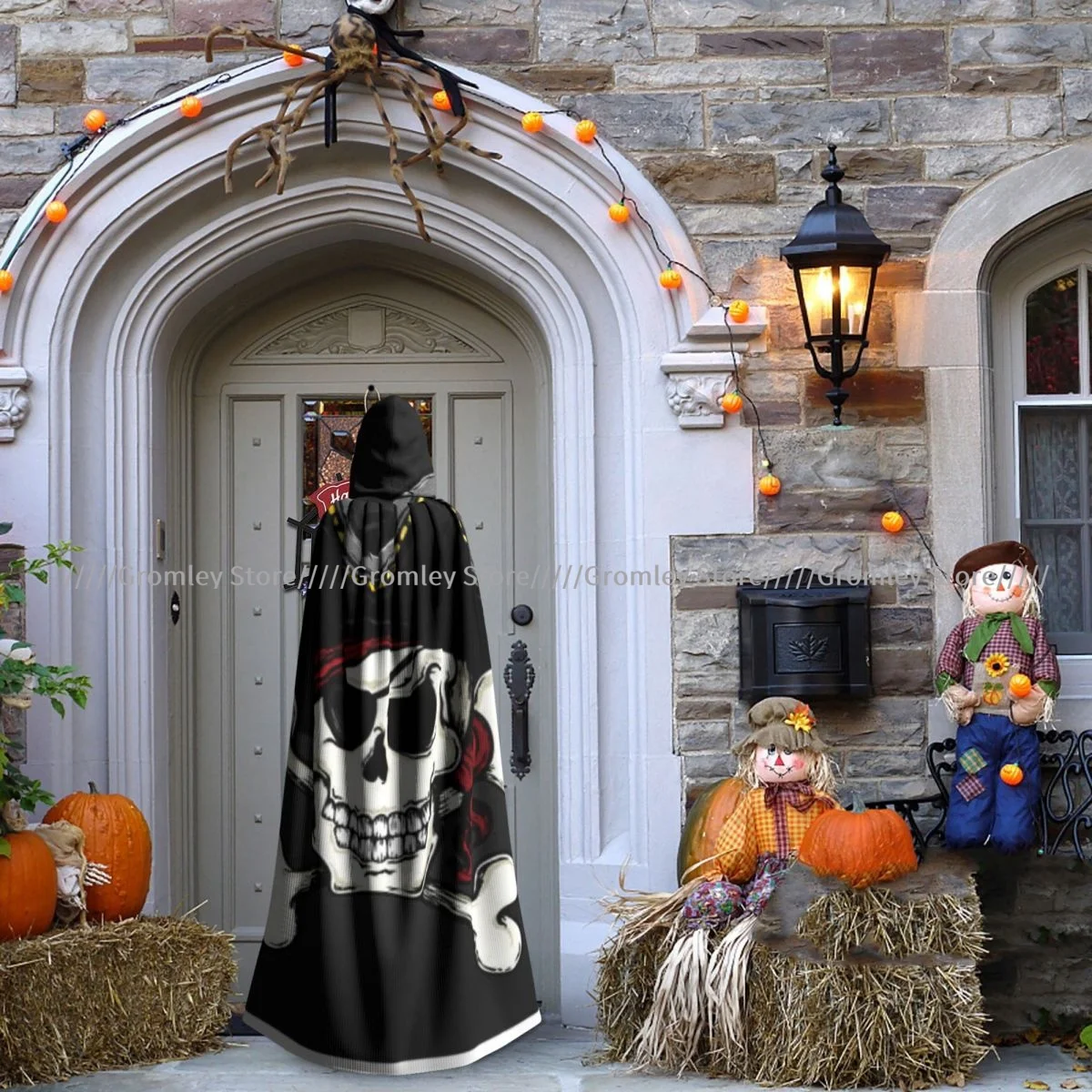 الكبار خمر القراصنة الجمجمة موضوع عباءة كيب مقنعين القرون الوسطى زي الساحرة ويكا مصاص دماء هالوين فستان مُصمم حسب الطلب معطف #6