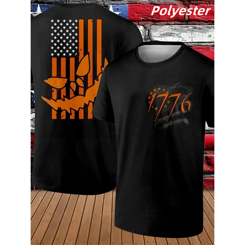 

Футболка с рисунком тыквы и паутины для мужчин, американские футболки с короткими рукавами и 3D принтом на Хэллоуин, летние уличные свободные футболки с круглым вырезом