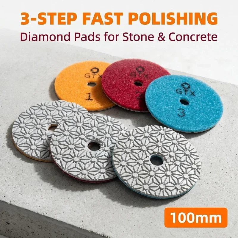 

3PC 4 Inch 100mm Dry/Wet Diamond 3 Step Polishing Pads Granite Concrete Marble Polishing Use Grinding Discs Set Power Tools