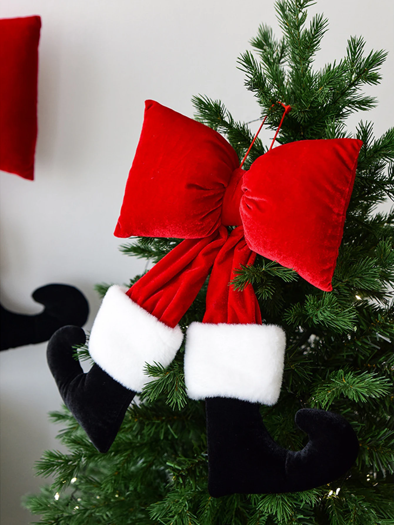 Weihnachts-Samtschleife mit Elfenfüßen, große stereoskopische Schleife, Ornamente, Samt-Weihnachtsbaum-Topper, einzigartige Stoffschleife, Heimdekoration