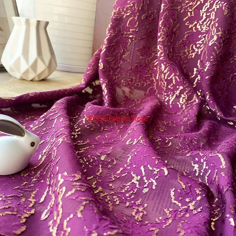 Flower metallic Shiny Bronzing Jacquard chiffon fabric for Blouse, Spring Dress, Vacation Party dress, Dance Dress