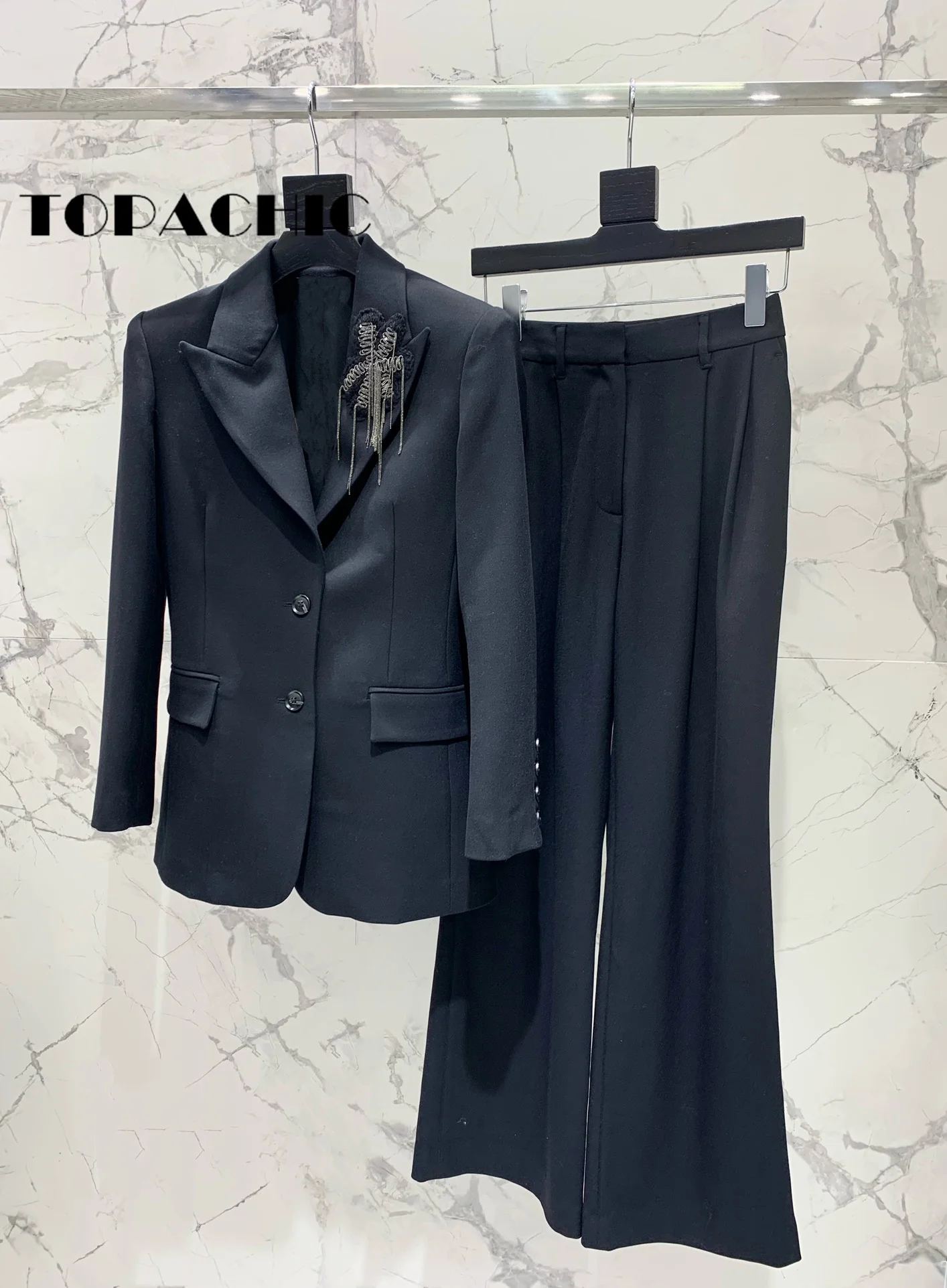 11.6 TOPACHIC-Women High Quality Tassel Decoration Lapel Single Breasted Blazer Or Pleated Waist Straight Pants Office Lady Set