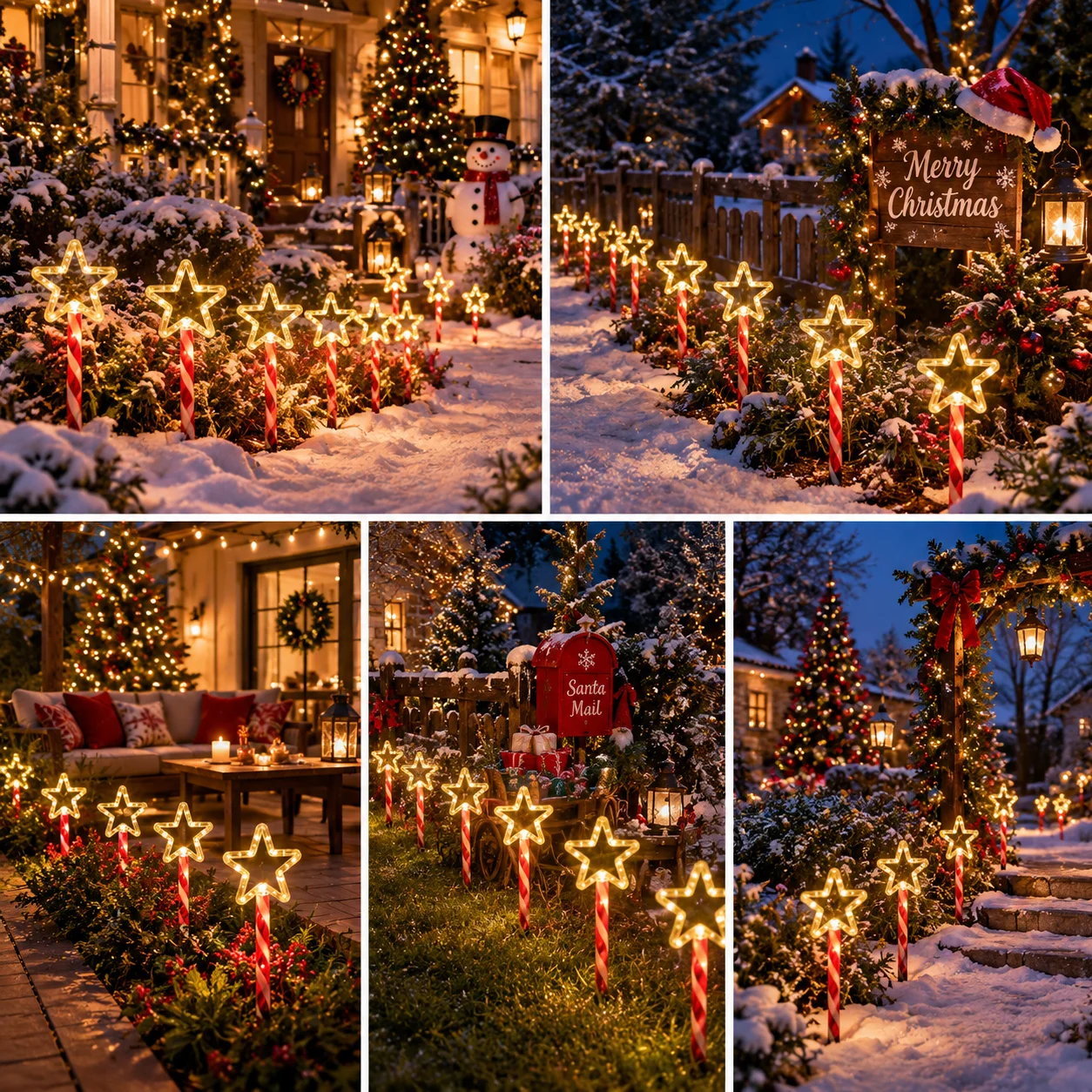 Christmas Solar Star Stake Lights, Red White Candy Stick Design, Twinkling Warm LED, Outdoor Pathway for Yard & Lawn Decoration