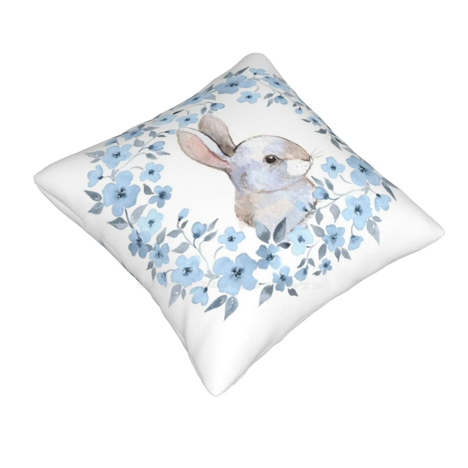 Rabbit And Floral Wreath Pillowslip Pillowcase Blooming Wreath Floral White Spring Petal Flower Bunny Summer Blossom Cute